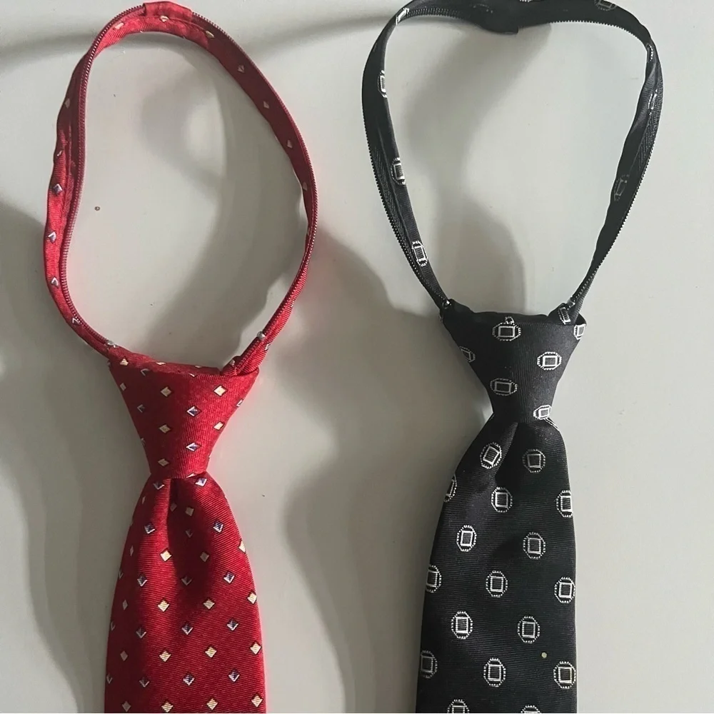 Two Class Club, boys, zipper adjustable neckties. One Red, the other black.